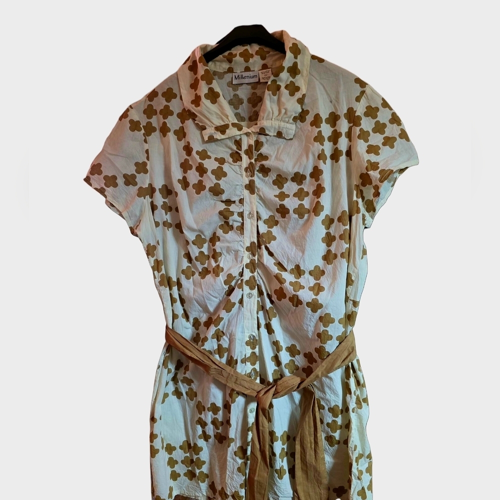 Stylish Tan Patterned Mini Dress 2x - Picture 4 of 5